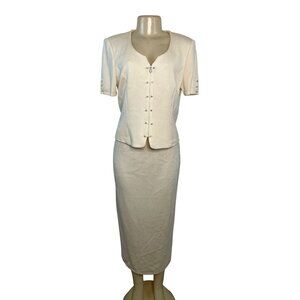 St John Basics Women's Cream Knit Top & Maxi Skirt Set Rhinestones Sz 8